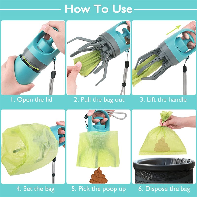 Portable Lightweight Dog Pooper Scooper With Built-in Poop Bag Dispenser Eight-claw Shovel For Pet Toilet Picker Pet Products - Image 5